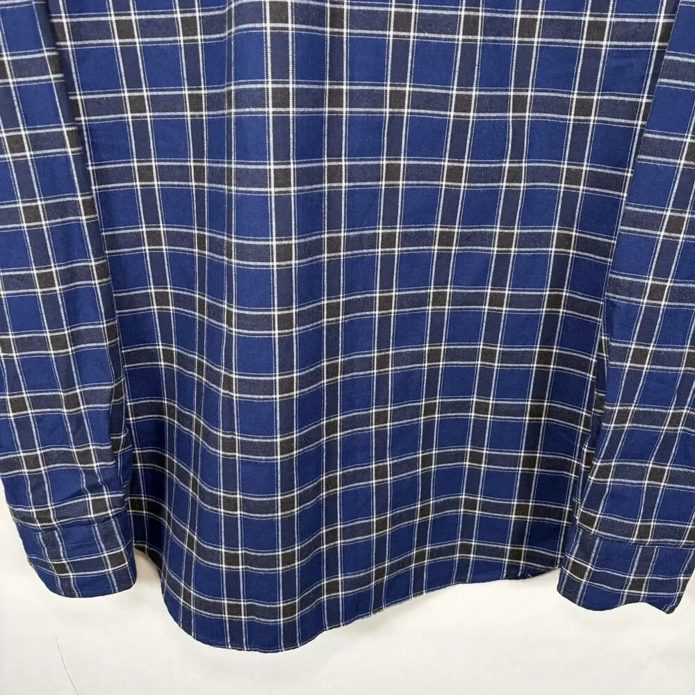 Banana Republic Luxe Flannel Slim Fit Button Down Shirt Mens Blue Black Plaid